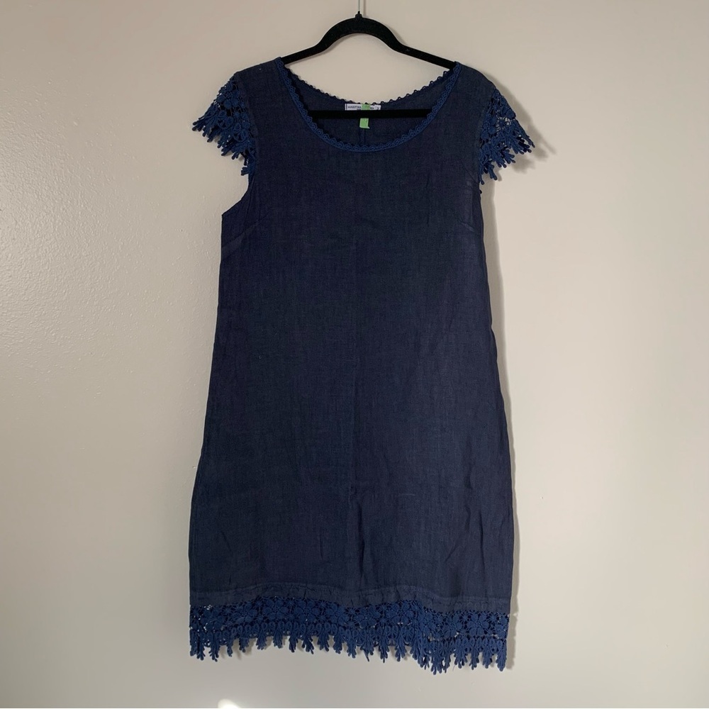 Martina Innocenti Blue Lace Trim Shift Dress